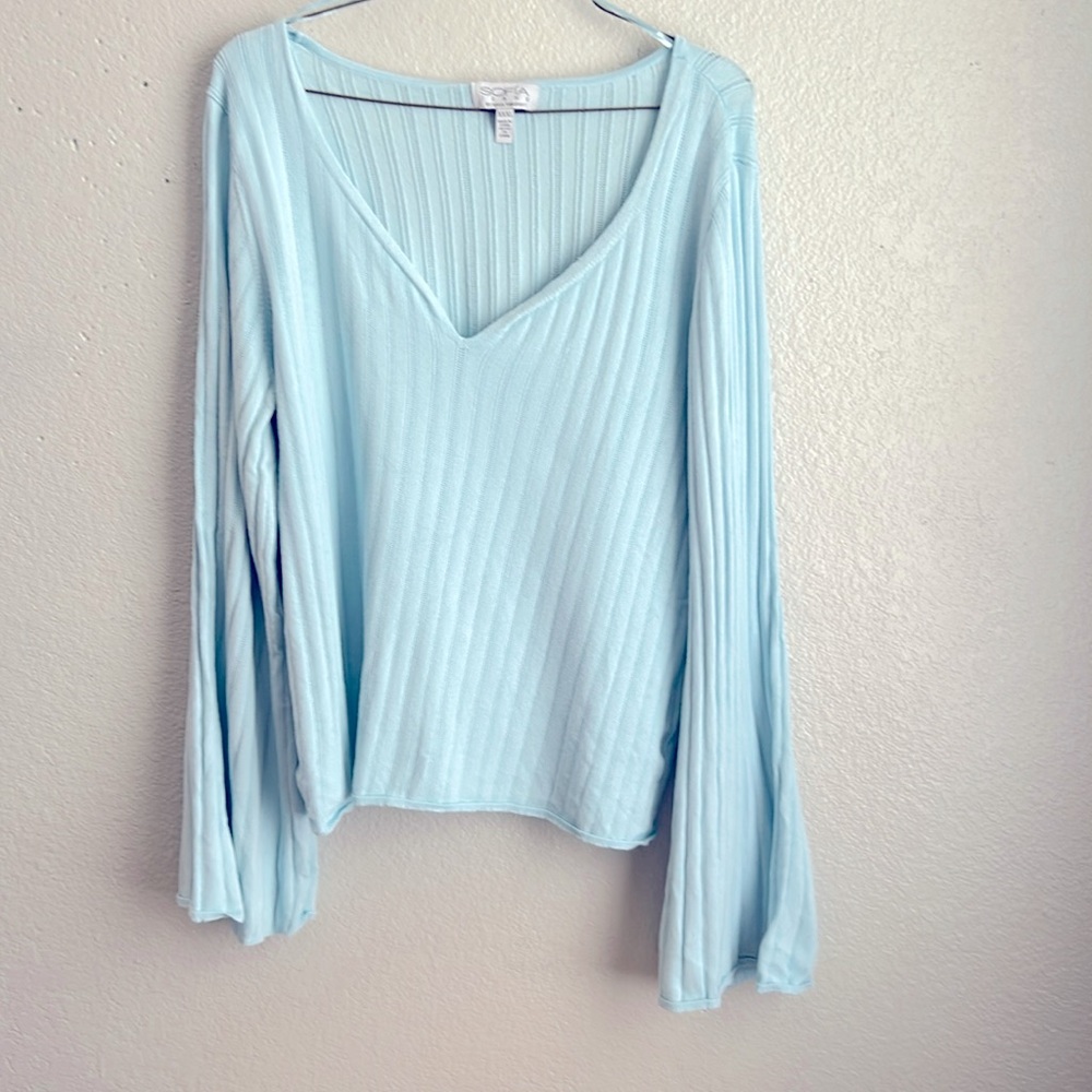 Light blue bell sleeves top by Sophia Vergara